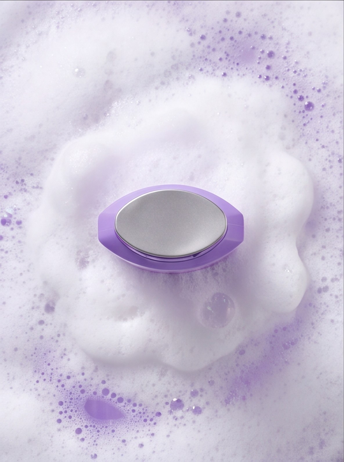 Top view of the bottle cap in lilac foam